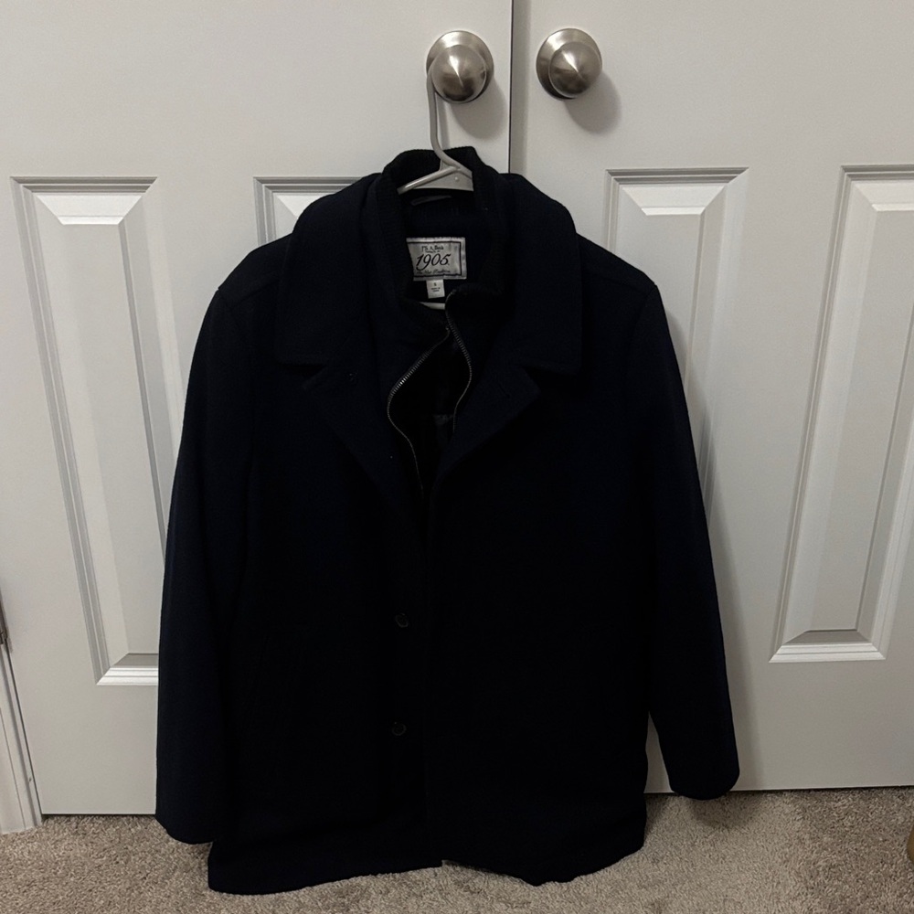 Jos. A. Bank Navy Wool Pea Coat with Zip-Front Liner
